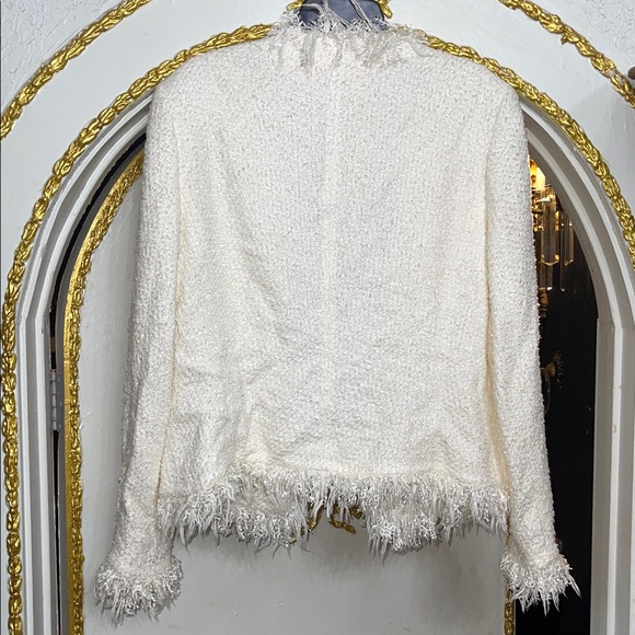 Escada Ivory Bouclé Fringe Jacket | Textured Tweed Blazer | Made in Japan Size L - Picture 9 of 9